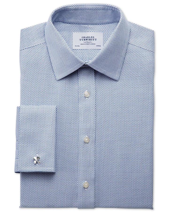 Charles Tyrwhitt Extra Slim Fit Non-iron Imperial Weave Blue Cotton Dress Shirt French Cuff Size 14.5/33 By Charles Tyrwhitt