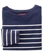 Charles Tyrwhitt Women's Navy And White Breton Stripe Boat Neck Cotton Jersey Top Size 4 By Charles Tyrwhitt