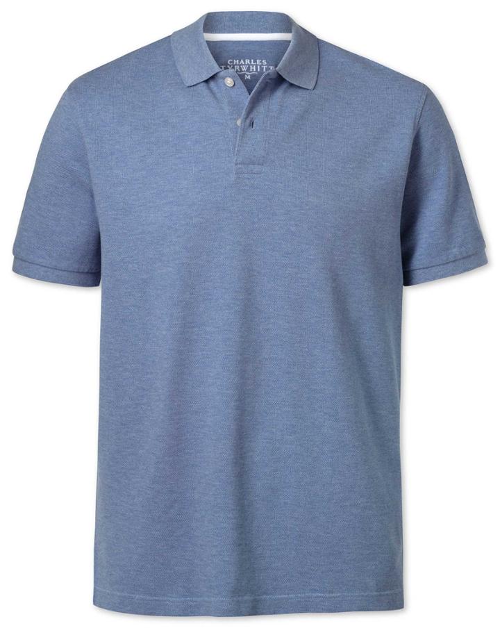 Sky Blue Melange Pique Cotton Polo Size Large By Charles Tyrwhitt