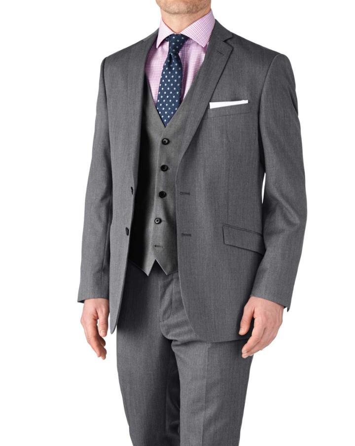 Charles Tyrwhitt Charles Tyrwhitt Silver Classic Fit Twill Business Suit Wool Jacket Size 36