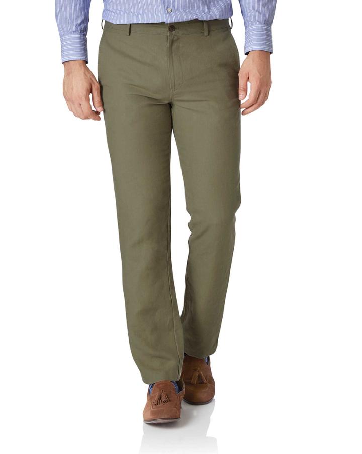  Olive Slim Fit Easy Care Linen Tailored Pants Size W30 L30 By Charles Tyrwhitt