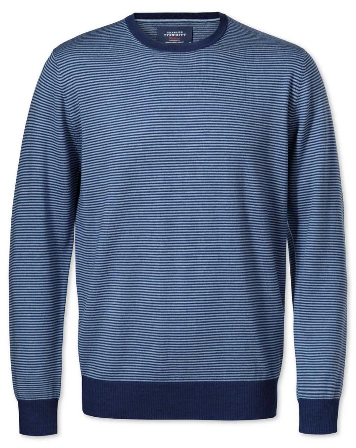 Charles Tyrwhitt Charles Tyrwhitt Mid Blue Merino Crew Neck Wool Sweater Size Large