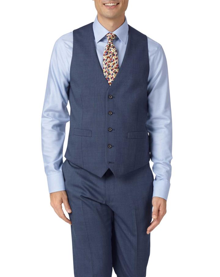  Light Blue Adjustable Fit Step Weave Suit Wool Vest Size W38 By Charles Tyrwhitt