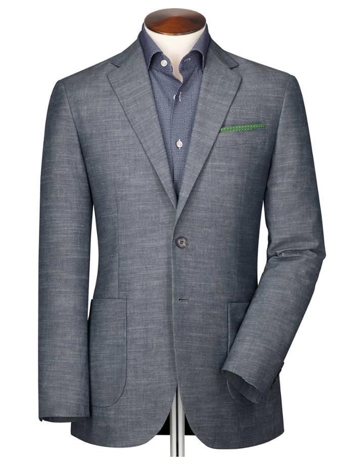 Slim Fit Chambray Semi-plain Cotton Jacket Size 36 By Charles Tyrwhitt
