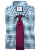 Charles Tyrwhitt Classic Fit Non-iron Gingham Teal Cotton Dress Shirt Single Cuff Size 15.5/34 By Charles Tyrwhitt