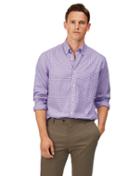  Classic Fit Lilac Check Gingham Soft Washed Non-iron Stretch Poplin Cotton Casual Shirt Single Cuff Size Medium By Charles Tyrwhitt