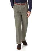  Olive Classic Fit Stretch Non-iron Cotton Tailored Pants Size W32 L30 By Charles Tyrwhitt