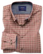 Charles Tyrwhitt Slim Fit Button-down Soft Cotton Rust Multi Check Casual Shirt Single Cuff Size Large By Charles Tyrwhitt