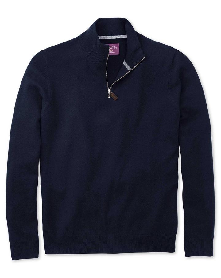  Navy Cashmere Zip Neck Sweater Size Xxl By Charles Tyrwhitt