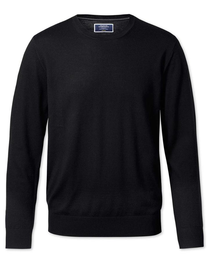  Black Merino Wool Crew Neck Sweater Size Large By Charles Tyrwhitt