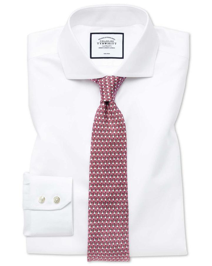  Slim Fit White Non-iron Twill Spread Collar Cotton Dress Shirt French Cuff Size 14.5/33 By Charles Tyrwhitt