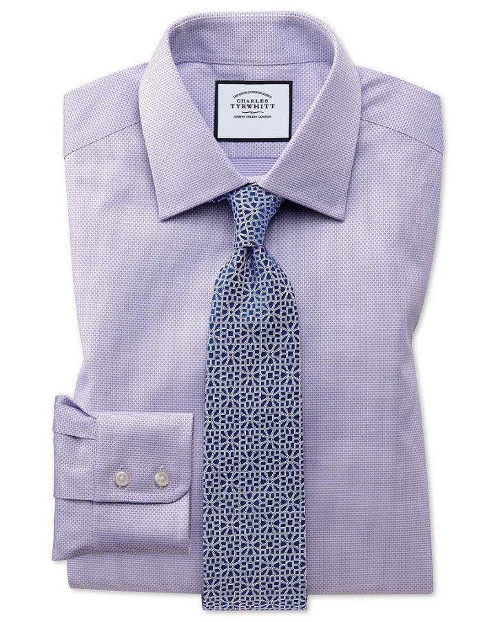  Slim Fit Lilac Cube Weave Egyptian Cotton Dress Shirt Single Cuff Size 16/36 By Charles Tyrwhitt