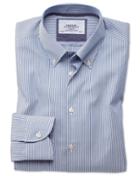 Charles Tyrwhitt Classic Fit Button-down Business Casual Non-iron Blue Stripe Cotton Dress Shirt Single Cuff Size 15.5/34 By Charles Tyrwhitt