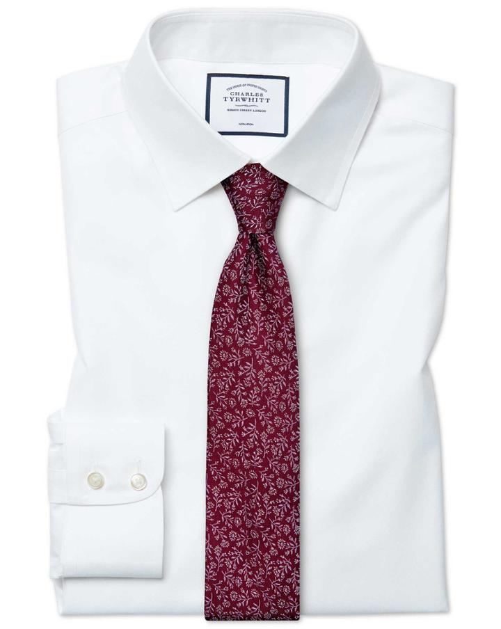  Classic Fit White Non-iron Twill Cutaway Collar Cotton Dress Shirt French Cuff Size 15/33 By Charles Tyrwhitt