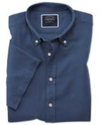  Slim Fit Dark Blue Cotton Linen Twill Short Sleeve Cotton/linen Casual Shirt Single Cuff Size Xs By Charles Tyrwhitt