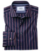 Charles Tyrwhitt Slim Fit Semi-spread Collar Business Casual Boating Navy And Red Stripe Cotton Dress Casual Shirt Single Cuff Size 15/33 By Charles Tyrwhitt