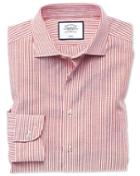  Slim Fit Business Casual Non-iron Cotton Linen Red Strip Dress Shirt Single Cuff Size 16/35 By Charles Tyrwhitt