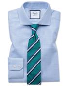  Extra Slim Fit Spread Collar Textured Puppytooth Sky Blue Cotton Dress Shirt Single Cuff Size 14.5/32 By Charles Tyrwhitt