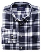 Charles Tyrwhitt Charles Tyrwhitt Extra Slim Fit Navy And White Check Washed Oxford Cotton Dress Shirt Size Small