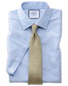  Classic Fit Non-iron Sky Blue Bengal Stripe Short Sleeve Cotton Dress Shirt Size 16.5/short By Charles Tyrwhitt