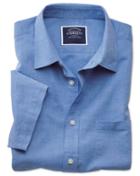 Charles Tyrwhitt Slim Fit Cotton Linen Short Sleeve Bright Blue Plain Casual Shirt Single Cuff Size Medium By Charles Tyrwhitt