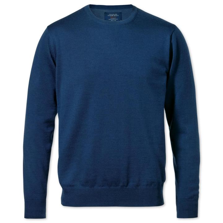 Charles Tyrwhitt Charles Tyrwhitt Mid Blue Merino Crew Neck Sweater (s)
