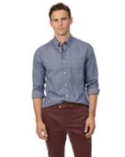  Extra Slim Fit Navy Print Soft Washed Stretch Poplin Cotton Casual Shirt Single Cuff Size Medium By Charles Tyrwhitt