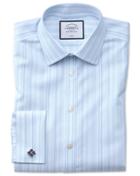  Classic Fit Non-iron Blue Multi Stripe Cotton Dress Shirt French Cuff Size 15/33 By Charles Tyrwhitt