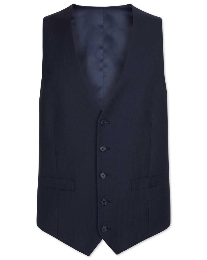  Navy Adjustable Fit Herringbone Business Suit Wool Waistcoat Size W46 By Charles Tyrwhitt