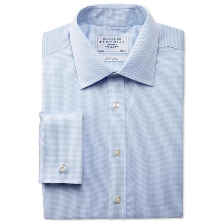 Charles Tyrwhitt Charles Tyrwhitt Sky Twill Puppytooth Non-iron Classic Fit Shirt (15 - 33)