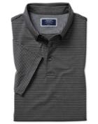  Charcoal Stripe Jersey Cotton Polo Size Large By Charles Tyrwhitt