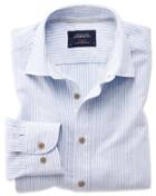 Charles Tyrwhitt Slim Fit Popover Mid Blue Stripe Cotton Casual Shirt Single Cuff Size Large By Charles Tyrwhitt