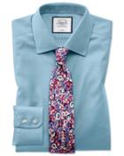  Slim Fit Non-iron Teal Triangle Weave Cotton Dress Shirt French Cuff Size 17.5/34 By Charles Tyrwhitt