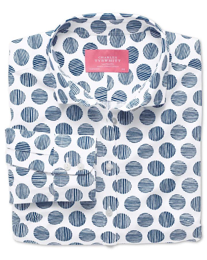 Charles Tyrwhitt Charles Tyrwhitt Women's Semi-fitted Cotton Poplin White And Navy Shirt