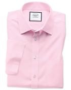Charles Tyrwhitt Slim Fit Non-iron Poplin Short Sleeve Pink Cotton Dress Shirt Size 14.5/short By Charles Tyrwhitt