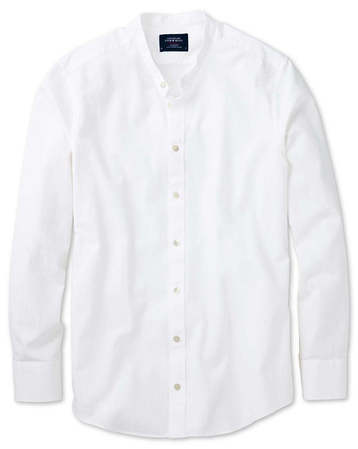 Charles Tyrwhitt Slim Fit Collarless White Cotton Casual Shirt Single Cuff Size Large By Charles Tyrwhitt