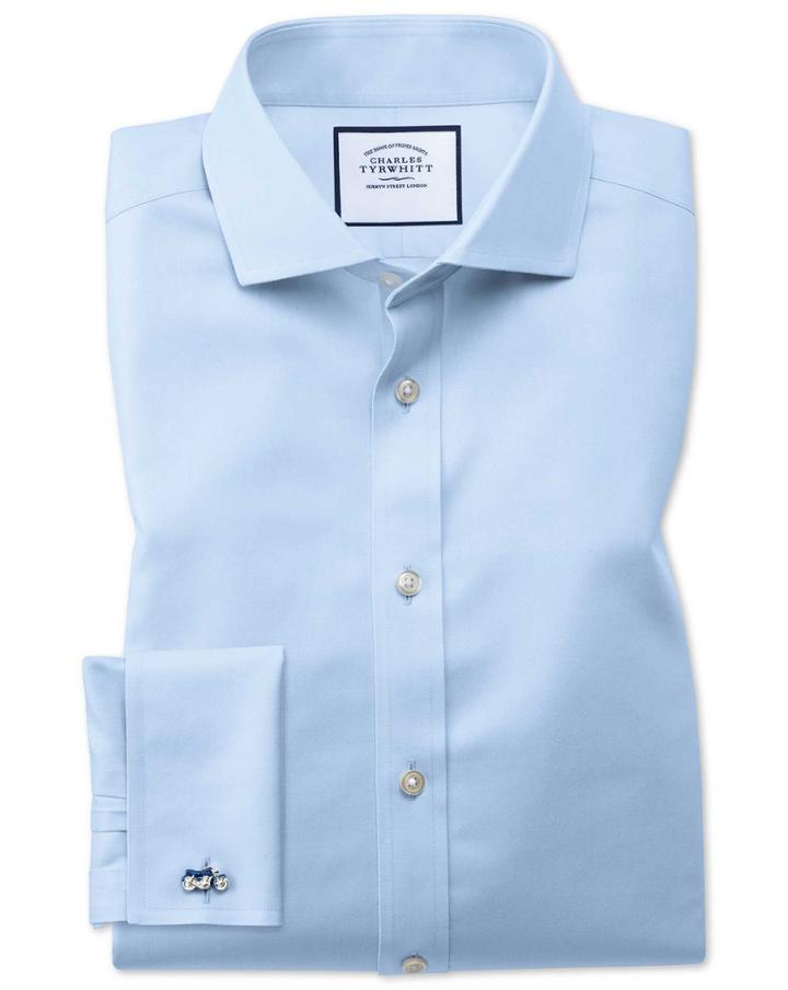 Charles Tyrwhitt Extra Slim Fit Spread Collar Non-iron Twill Sky Blue Cotton Dress Shirt French Cuff Size 14.5/32 By Charles Tyrwhitt