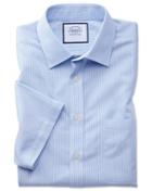 Charles Tyrwhitt Slim Fit Non-iron Bengal Stripe Short Sleeve Sky Cotton Dress Shirt Size 15/short By Charles Tyrwhitt