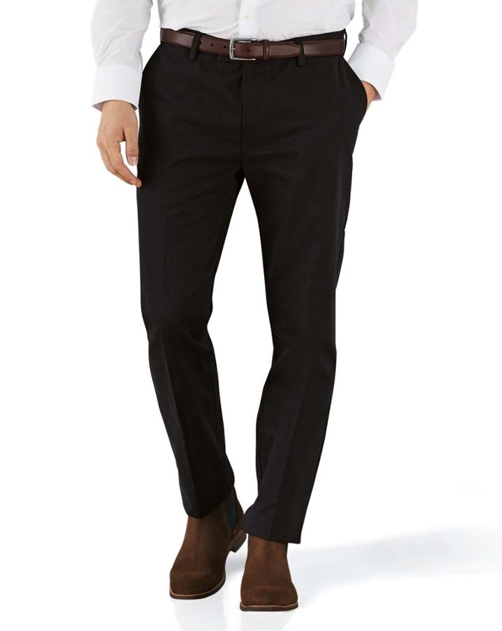  Black Extra Slim Fit Flat Front Non-iron Cotton Chino Pants Size W30 L30 By Charles Tyrwhitt