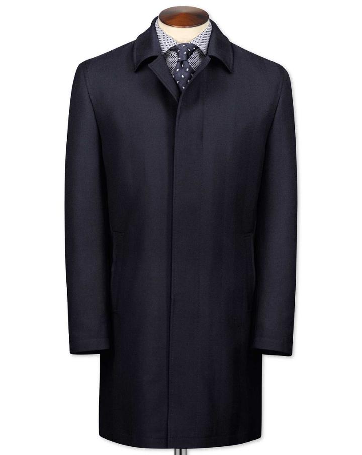 Navy Herringbone Wool Car Wool Coat Size 36 By Charles Tyrwhitt