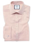  Slim Fit Non-iron Twill Mini Grid Check Orange Cotton Dress Shirt French Cuff Size 14.5/33 By Charles Tyrwhitt