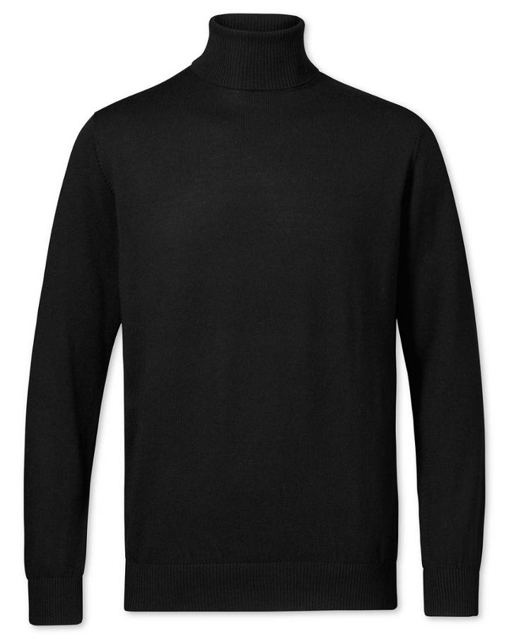  Black Merino Wool Roll Neck Sweater Size Medium By Charles Tyrwhitt
