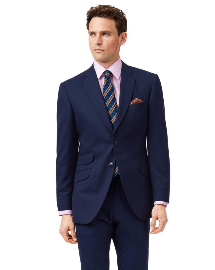  Blue Slim Fit British Luxury Suit Wool Jacket Size 38 By Charles Tyrwhitt