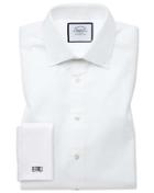  Slim Fit White Fine Herringbone Cotton Dress Shirt Single Cuff Size 14.5/32 By Charles Tyrwhitt
