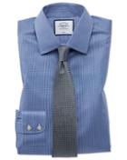  Classic Fit Non-iron Royal Blue Puppytooth Cotton Dress Shirt French Cuff Size 15/33 By Charles Tyrwhitt