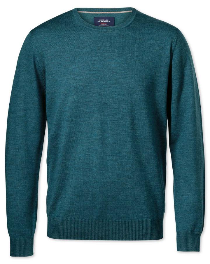 Charles Tyrwhitt Charles Tyrwhitt Teal Merino Crew Neck Wool Sweater Size Xs
