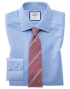  Classic Fit Non-iron Sky Blue Triangle Weave Cotton Dress Shirt Single Cuff Size 19/37 By Charles Tyrwhitt