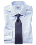 Charles Tyrwhitt Classic Fit Non-iron Twill Mini Grid Check Sky Blue Cotton Dress Casual Shirt French Cuff Size 15/33 By Charles Tyrwhitt