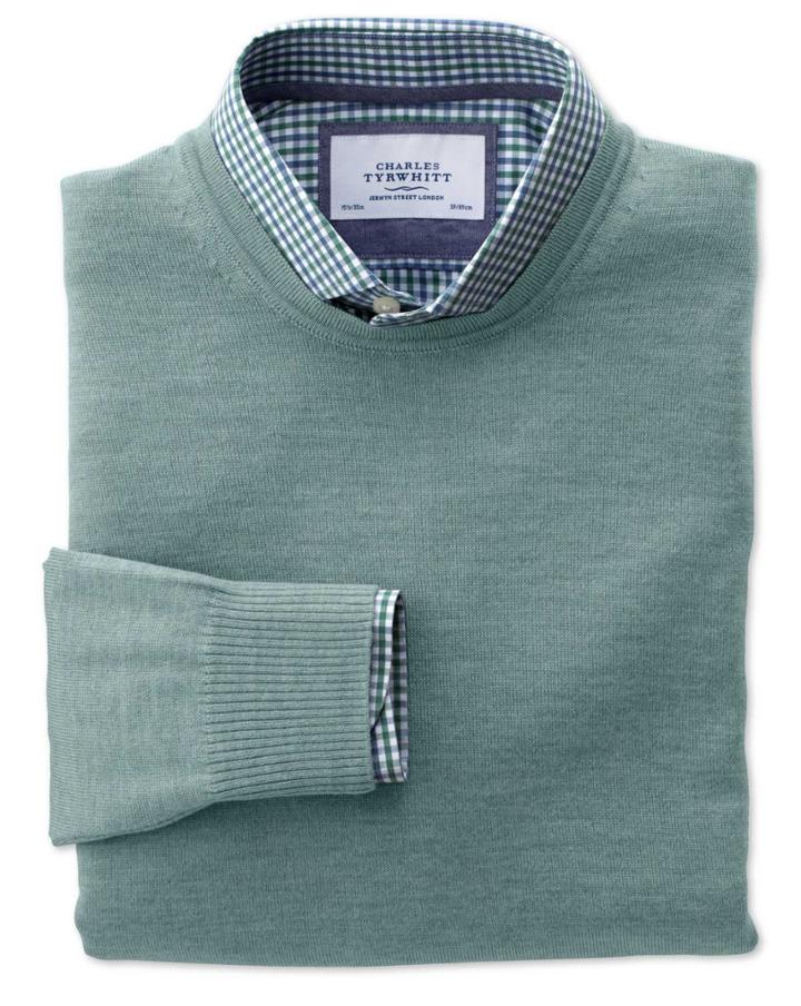 Charles Tyrwhitt Charles Tyrwhitt Light Green Merino Wool Crew Neck Jumper