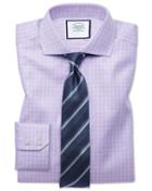  Slim Fit Textured Check Lilac Cotton Dress Shirt French Cuff Size 14.5/33 By Charles Tyrwhitt